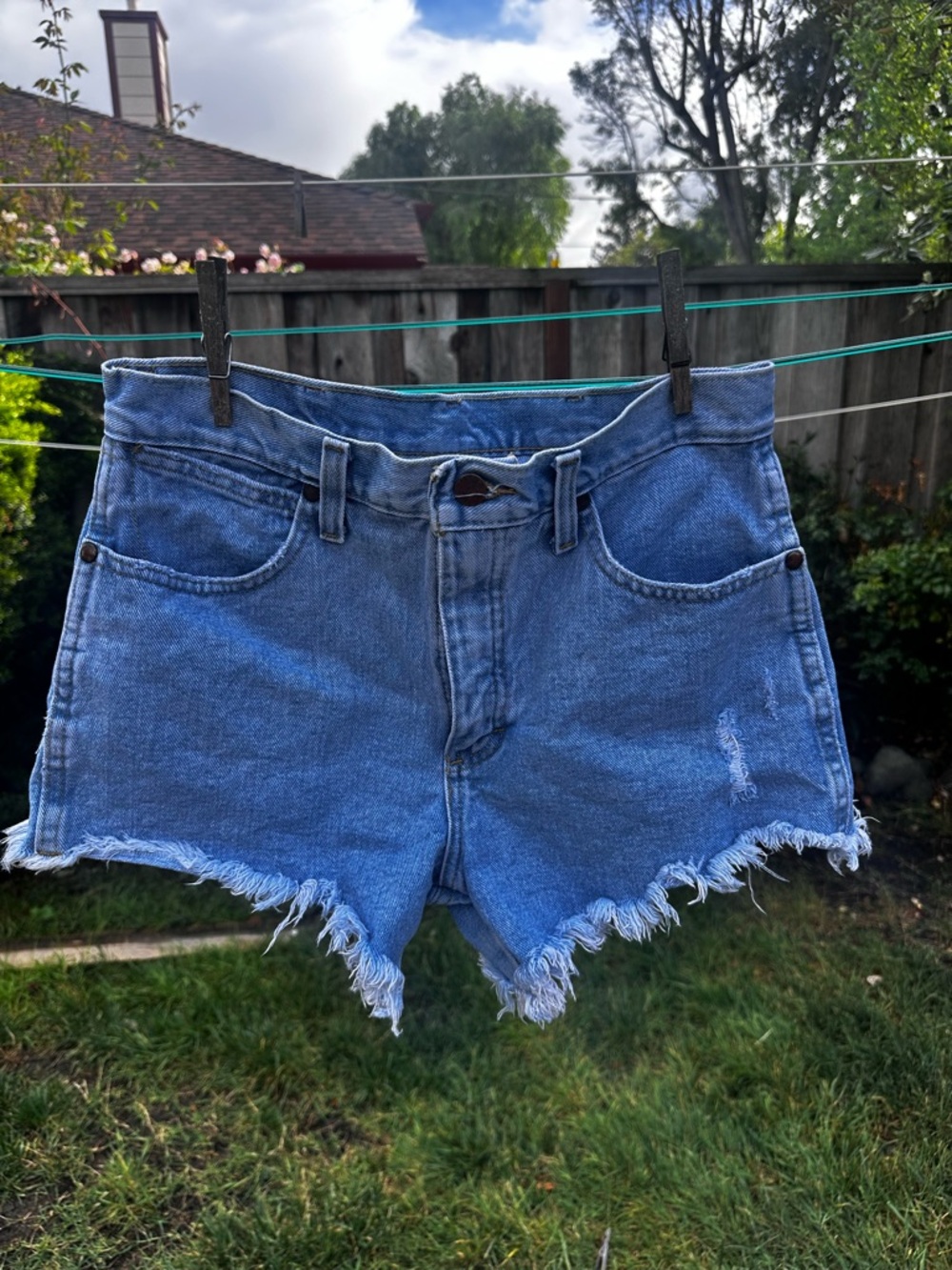 Wrangler Frayed Hem Blue Denim Cutoff Shorts